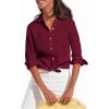 image:imagesiliteelon Button Down Shirts for Women Oxford Shirt Cotton Dress Shirts Collared Long Sleeve Wrinkle Free Blouse TopsWine Red