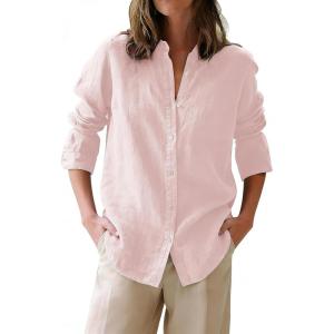 image:imagesiliteelon Button Down Shirts for Women Oxford Shirt Cotton Dress Shirts Collared Long Sleeve Wrinkle Free Blouse TopsB Light Pink