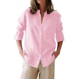 image:imagesiliteelon Button Down Shirts for Women Oxford Shirt Cotton Dress Shirts Collared Long Sleeve Wrinkle Free Blouse TopsC Pink