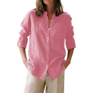 image:imagesiliteelon Button Down Shirts for Women Oxford Shirt Cotton Dress Shirts Collared Long Sleeve Wrinkle Free Blouse TopsD Rose Pink