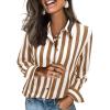 image:imagesiliteelon Button Down Shirts for Women Striped Dress Shirts Long Sleeve Casual Collared Office Work Blouses TopsBrown