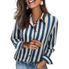 image:imagesiliteelon Button Down Shirts for Women Striped Dress Shirts Long Sleeve Casual Collared Office Work Blouses TopsNavy Blue
