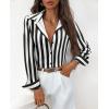image:imagesiliteelon Button Down Shirts for Women Striped Dress Shirts Long Sleeve Casual Collared Office Work Blouses TopsBlack