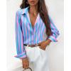 image:imagesiliteelon Button Down Shirts for Women Striped Dress Shirts Long Sleeve Casual Collared Office Work Blouses TopsBlue and Pink