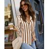 image:imagesiliteelon Button Down Shirts for Women Striped Dress Shirts Long Sleeve Casual Collared Office Work Blouses TopsBrown