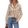 image:imagesiliteelon Button Down Shirts for Women Striped Dress Shirts Long Sleeve Casual Collared Office Work Blouses TopsBrown