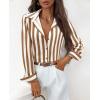 image:imagesiliteelon Button Down Shirts for Women Striped Dress Shirts Long Sleeve Casual Collared Office Work Blouses TopsBrown