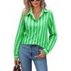 image:imagesiliteelon Button Down Shirts for Women Striped Dress Shirts Long Sleeve Casual Collared Office Work Blouses TopsGreen