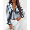 image:imagesiliteelon Button Down Shirts for Women Striped Dress Shirts Long Sleeve Casual Collared Office Work Blouses TopsNavy Blue