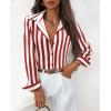 image:imagesiliteelon Button Down Shirts for Women Striped Dress Shirts Long Sleeve Casual Collared Office Work Blouses TopsRed