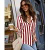 image:imagesiliteelon Button Down Shirts for Women Striped Dress Shirts Long Sleeve Casual Collared Office Work Blouses TopsRed