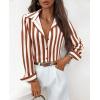image:imagesiliteelon Button Down Shirts for Women Striped Dress Shirts Long Sleeve Casual Collared Office Work Blouses TopsReddish Brown