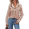 image:imagesiliteelon Button Down Shirts for Women Striped Dress Shirts Long Sleeve Casual Collared Office Work Blouses TopsReddish Brown