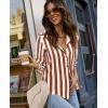 image:imagesiliteelon Button Down Shirts for Women Striped Dress Shirts Long Sleeve Casual Collared Office Work Blouses TopsReddish Brown