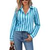 image:imagesiliteelon Button Down Shirts for Women Striped Dress Shirts Long Sleeve Casual Collared Office Work Blouses TopsTwotone Blue
