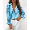 image:imagesiliteelon Button Down Shirts for Women Striped Dress Shirts Long Sleeve Casual Collared Office Work Blouses TopsTwotone Blue
