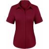 image:imagesiliteelon Button Down Shirts for Women Slim Fit Short Sleeve Button Up Dress Shirt Formal Work BlousesBurgundy
