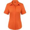 image:imagesiliteelon Button Down Shirts for Women Slim Fit Short Sleeve Button Up Dress Shirt Formal Work BlousesOrange