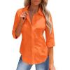 image:imagesiliteelon Button Down Shirts for Women Slim Fit Stain Shield 34 Sleeve Dress Shirt Formal Work Button Up BlousesOrange