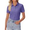 image:imagesiliteelon Womens Button Down Shirt Slim Fit Stretch Short Sleeve Dress Shirts Wrinkle Free Solid Formal Work BlousesPurple
