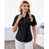 image:imagesiliteelon Button Down Shirts for Women Slim Fit Short Sleeve Button Up Dress Shirt Formal Work BlousesBlack