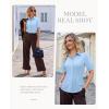 image:imagesiliteelon Button Down Shirts for Women Slim Fit Short Sleeve Button Up Dress Shirt Formal Work BlousesBlue