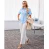 image:imagesiliteelon Button Down Shirts for Women Slim Fit Short Sleeve Button Up Dress Shirt Formal Work BlousesBlue
