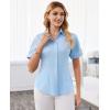 image:imagesiliteelon Button Down Shirts for Women Slim Fit Short Sleeve Button Up Dress Shirt Formal Work BlousesBlue