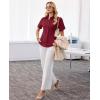 image:imagesiliteelon Button Down Shirts for Women Slim Fit Short Sleeve Button Up Dress Shirt Formal Work BlousesBurgundy