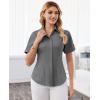 image:imagesiliteelon Button Down Shirts for Women Slim Fit Short Sleeve Button Up Dress Shirt Formal Work BlousesGrey