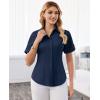 image:imagesiliteelon Button Down Shirts for Women Slim Fit Short Sleeve Button Up Dress Shirt Formal Work BlousesNavy Blue