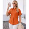 image:imagesiliteelon Button Down Shirts for Women Slim Fit Short Sleeve Button Up Dress Shirt Formal Work BlousesOrange