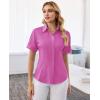 image:imagesiliteelon Button Down Shirts for Women Slim Fit Short Sleeve Button Up Dress Shirt Formal Work BlousesRose Red