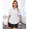 image:imagesiliteelon Button Down Shirts for Women Slim Fit Short Sleeve Button Up Dress Shirt Formal Work BlousesWhite