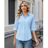 image:imagesiliteelon Button Down Shirts for Women Slim Fit Stain Shield 34 Sleeve Dress Shirt Formal Work Button Up BlousesBlue