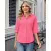 image:imagesiliteelon Button Down Shirts for Women Slim Fit Stain Shield 34 Sleeve Dress Shirt Formal Work Button Up BlousesHot Pink
