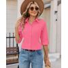 image:imagesiliteelon Button Down Shirts for Women Slim Fit Stain Shield 34 Sleeve Dress Shirt Formal Work Button Up BlousesHot Pink