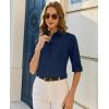 image:imagesiliteelon Button Down Shirts for Women Slim Fit Stain Shield 34 Sleeve Dress Shirt Formal Work Button Up BlousesNavy Blue