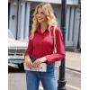 image:imagesiliteelon Button Down Shirts for Women Slim Fit Stretch Long Sleeve Dress Shirt Wrinkle Resistant Office Blouse WorkBurgundy