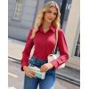 image:imagesiliteelon Button Down Shirts for Women Slim Fit Stretch Long Sleeve Dress Shirt Wrinkle Resistant Office Blouse WorkBurgundy