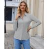image:imagesiliteelon Button Down Shirts for Women Slim Fit Stretch Long Sleeve Dress Shirt Wrinkle Resistant Office Blouse WorkGrey