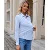 image:imagesiliteelon Button Down Shirts for Women Slim Fit Stretch Long Sleeve Dress Shirt Wrinkle Resistant Office Blouse WorkLight Blue