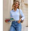 image:imagesiliteelon Button Down Shirts for Women Slim Fit Stretch Long Sleeve Dress Shirt Wrinkle Resistant Office Blouse WorkLight Blue