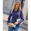 image:imagesiliteelon Button Down Shirts for Women Slim Fit Stretch Long Sleeve Dress Shirt Wrinkle Resistant Office Blouse WorkNavy Blue