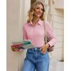 image:imagesiliteelon Button Down Shirts for Women Slim Fit Stretch Long Sleeve Dress Shirt Wrinkle Resistant Office Blouse WorkPink