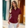 image:imagesiliteelon Button Down Shirts for Women Stain Shield Short Sleeve Dress Shirt Wrinkle Free Work Business Office BlousesBurgundy