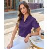image:imagesiliteelon Button Down Shirts for Women Stain Shield Short Sleeve Dress Shirt Wrinkle Free Work Business Office BlousesPurple