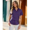 image:imagesiliteelon Button Down Shirts for Women Stain Shield Short Sleeve Dress Shirt Wrinkle Free Work Business Office BlousesPurple