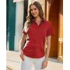 image:imagesiliteelon Button Down Shirts for Women Stain Shield Short Sleeve Dress Shirt Wrinkle Free Work Business Office BlousesRed