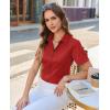 image:imagesiliteelon Button Down Shirts for Women Stain Shield Short Sleeve Dress Shirt Wrinkle Free Work Business Office BlousesRed